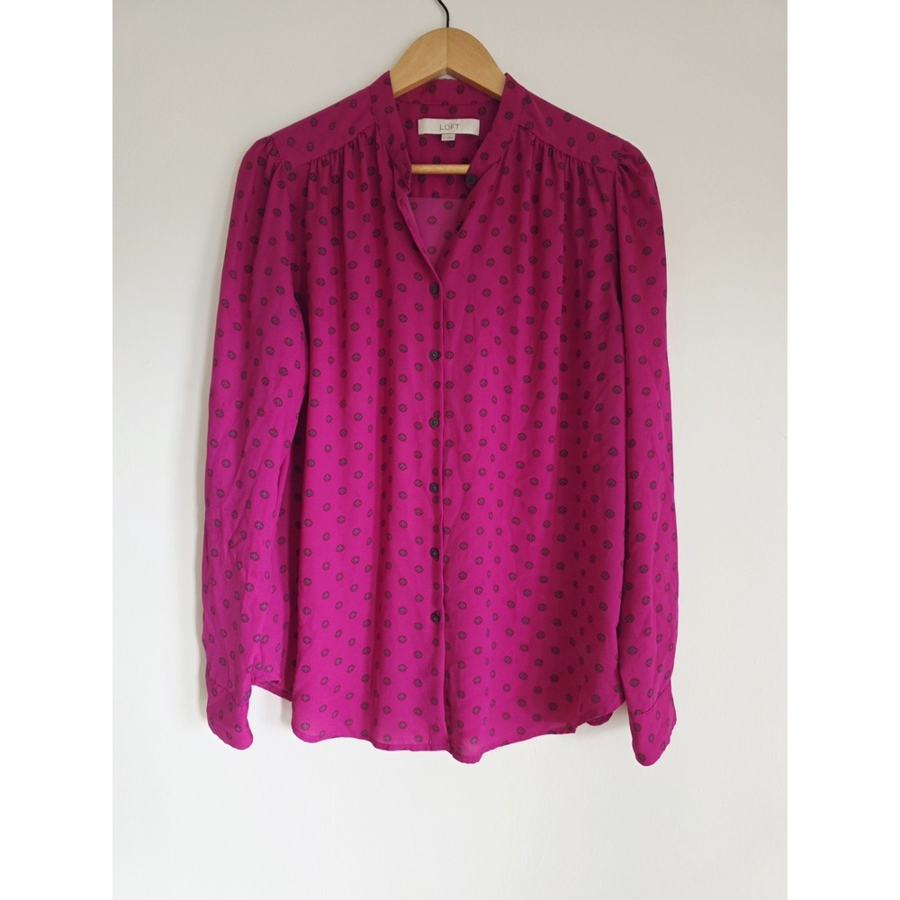 Loft Womens Blouse Polka Dot Long Sleeve Top Size M